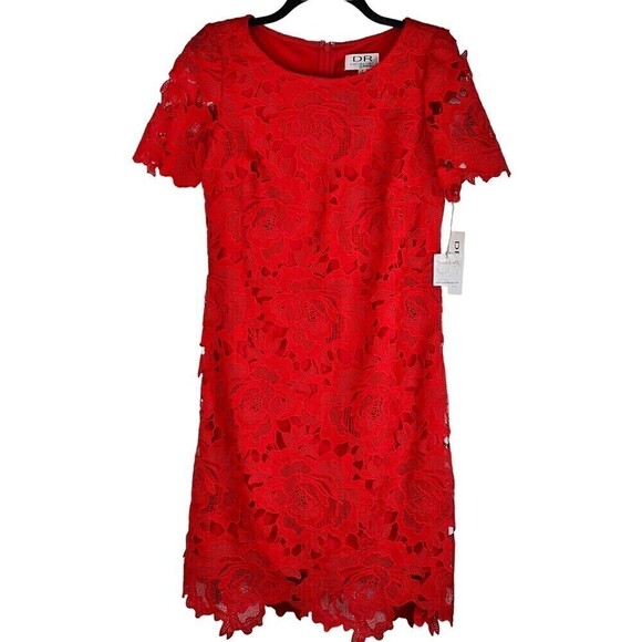 New with Tags Donna Rico Cherry Red Lace Dress Size 8 Knee Length Zip Back - Picture 1 of 8